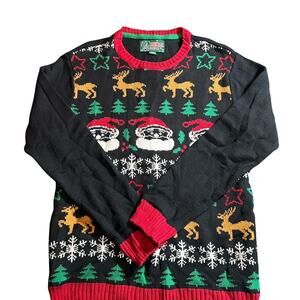 Ugly Christmas Sweater Adult Large Long Sleeve Pullover Santa Reindeers Stars